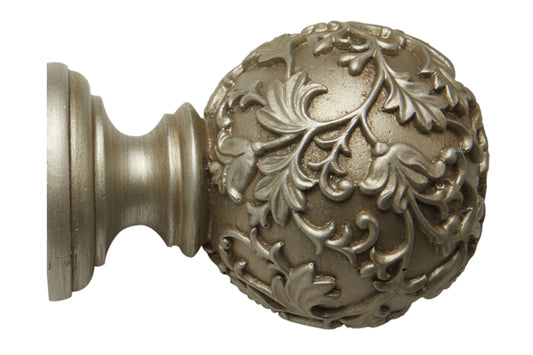 Hallis Modern Country Floral Ball 55mm Wooden Curtain Pole Finial - Satin Silver