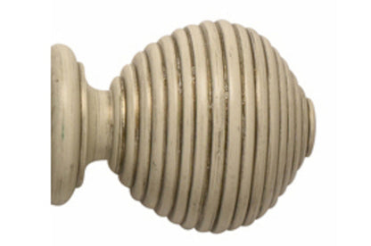 Hallis Modern Country Ribbed Ball 55mm Wooden Curtain Pole Finial - Brushed Cream