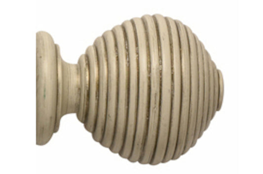 Hallis Modern Country Ribbed Ball 55mm Wooden Curtain Pole Finial - Brushed Cream