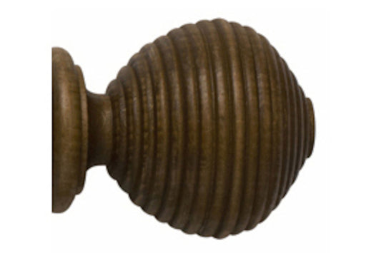 Hallis Modern Country Ribbed Ball 55mm Wooden Curtain Pole Finial - Dark Oak