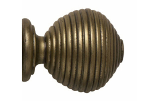 Hallis Modern Country Ribbed Ball 55mm Wooden Curtain Pole Finial - Gold Black
