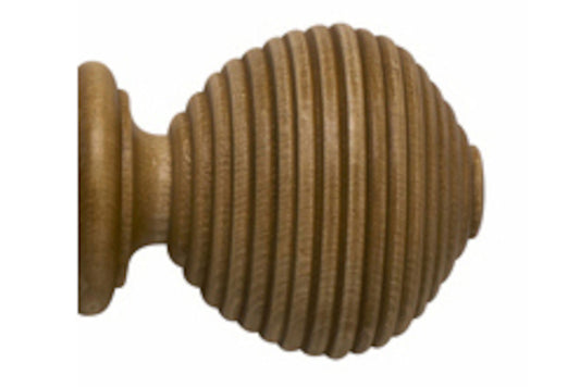 Hallis Modern Country Ribbed Ball 55mm Wooden Curtain Pole Finial - Light Oak