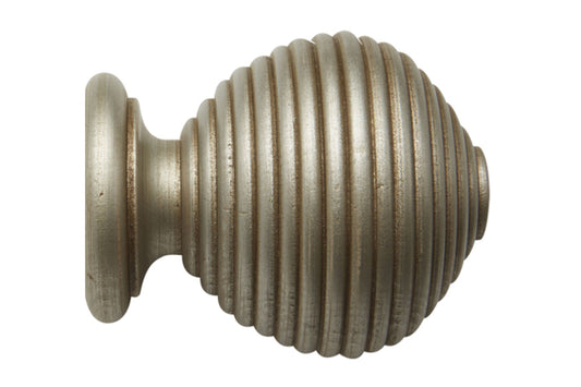 Hallis Modern Country Ribbed Ball 55mm Wooden Curtain Pole Finial - Satin Silver