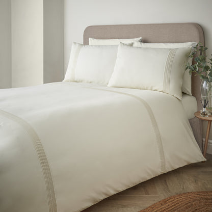 Catherine Lansfield Pintuck Easy Iron Percale Duvet Cover Set - Cream