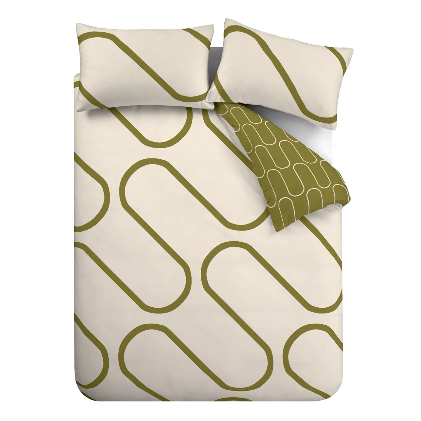 Catherine Lansfield Linear Curve Geometric Duvet Cover Set - Olive