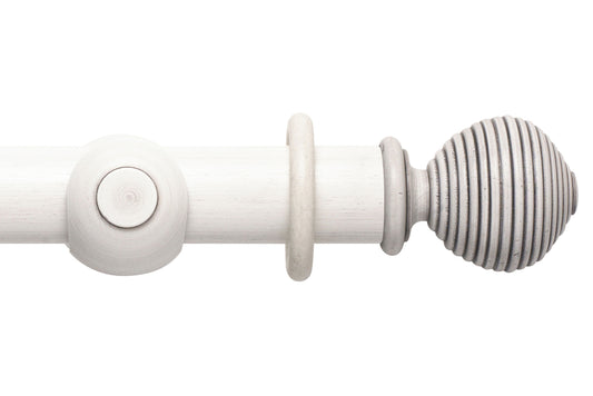 Hallis Modern Country Ribbed Ball 45mm Wooden Curtain Pole - Brushed Ivory
