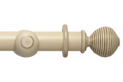 Hallis Modern Country Ribbed Ball 45mm Wooden Curtain Pole - Brushed Cream