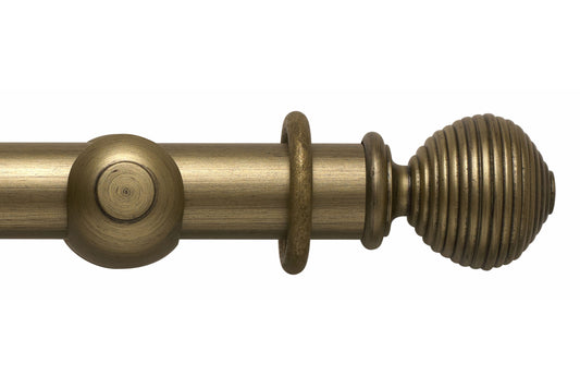 Hallis Modern Country Ribbed Ball 45mm Wooden Curtain Pole - Gold Black