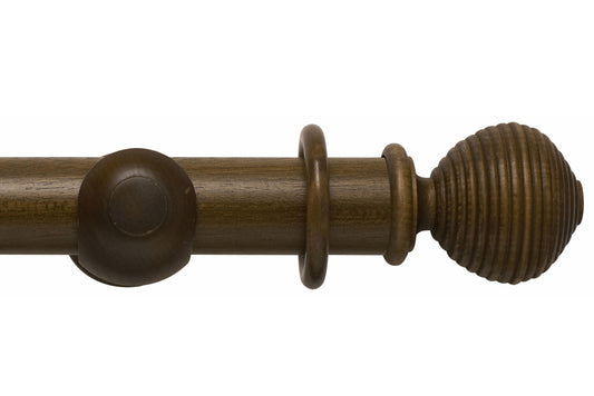 Hallis Modern Country Ribbed Ball 45mm Wooden Curtain Pole - Dark Oak