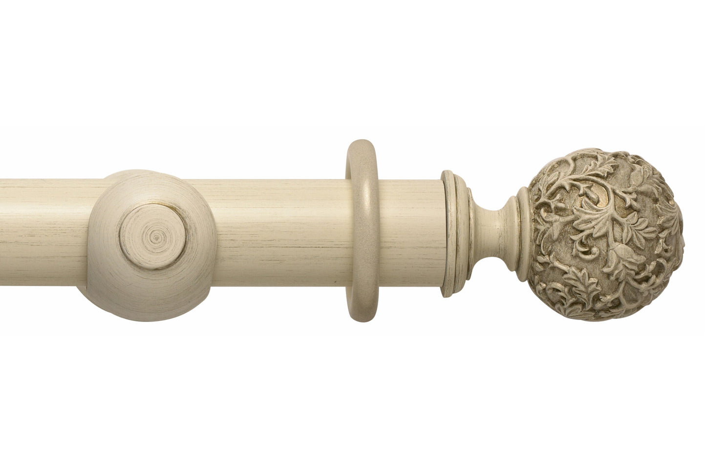 Hallis Modern Country Floral Ball 45mm Wooden Curtain Pole - Brushed Cream