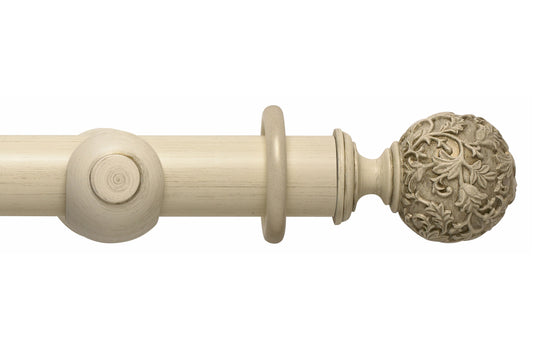 Hallis Modern Country Floral Ball 45mm Wooden Curtain Pole - Brushed Cream