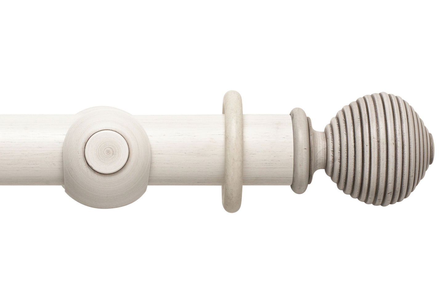 Hallis Modern Country Ribbed Ball 55mm Wooden Curtain Pole - Brushed Ivory
