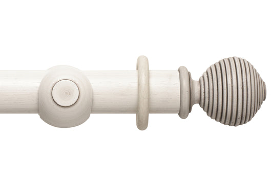 Hallis Modern Country Ribbed Ball 55mm Wooden Curtain Pole - Brushed Ivory