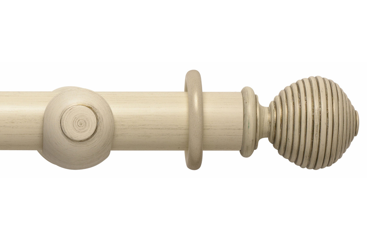 Hallis Modern Country Ribbed Ball 55mm Wooden Curtain Pole - Brushed Cream