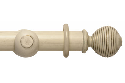 Hallis Modern Country Ribbed Ball 55mm Wooden Curtain Pole - Brushed Cream