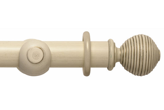 Hallis Modern Country Ribbed Ball 55mm Wooden Curtain Pole - Brushed Cream