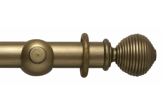 Hallis Modern Country Ribbed Ball 55mm Wooden Curtain Pole - Gold Black