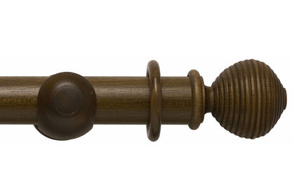 Hallis Modern Country Ribbed Ball 55mm Wooden Curtain Pole - Dark Oak