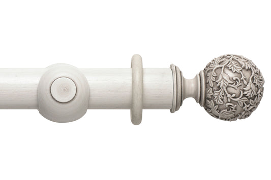 Hallis Modern Country Floral Ball 55mm Wooden Curtain Pole - Brushed Ivory