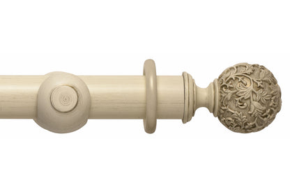 Hallis Modern Country Floral Ball 55mm Wooden Curtain Pole - Brushed Cream