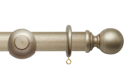 Hallis Modern Country Ball 45mm Wooden Curtain Pole - Satin Silver