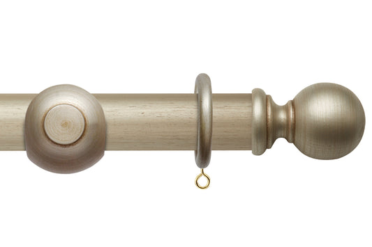 Hallis Modern Country Ball 45mm Wooden Curtain Pole - Satin Silver