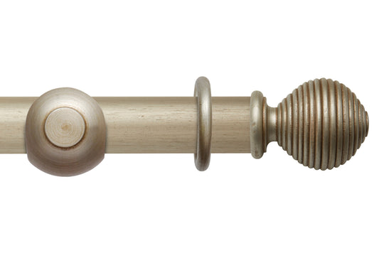 Hallis Modern Country Ribbed Ball 45mm Wooden Curtain Pole - Satin Silver