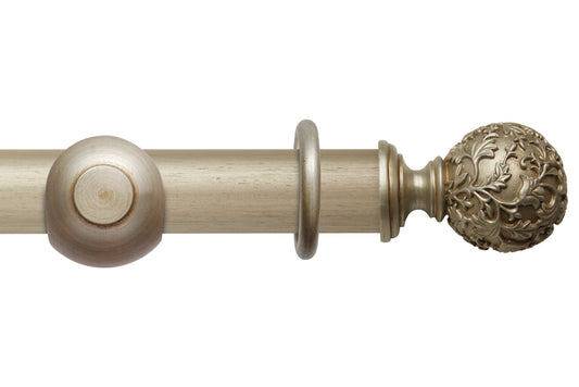 Hallis Modern Country Floral Ball 45mm Wooden Curtain Pole - Satin Silver