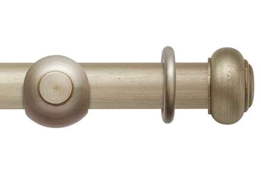 Hallis Modern Country Button 55mm Wooden Curtain Pole - Satin Silver