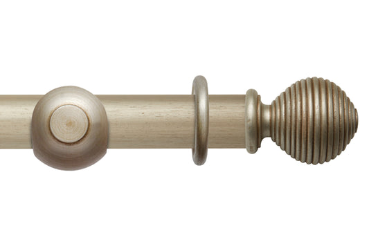 Hallis Modern Country Ribbed Ball 55mm Wooden Curtain Pole - Satin Silver
