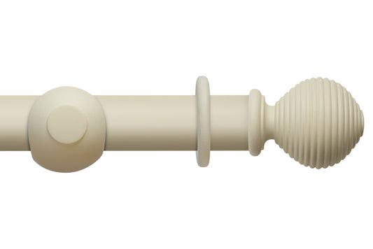 Hallis Modern Country Ribbed Ball 55mm Wooden Curtain Pole - Pearl