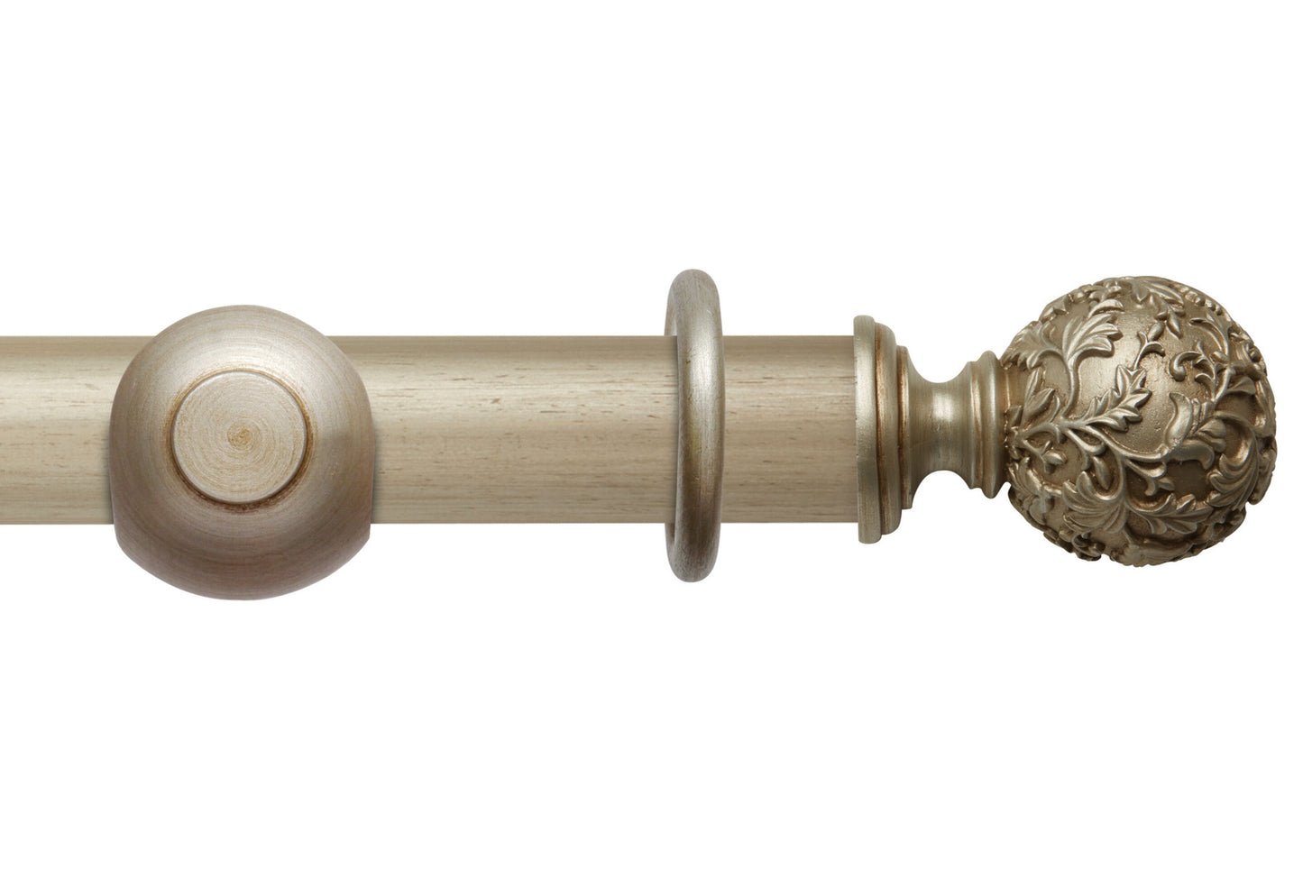Hallis Modern Country Floral Ball 55mm Wooden Curtain Pole - Satin Silver