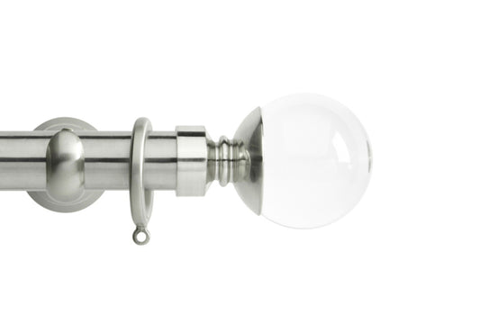 Hallis Neo Premium Clear Plain Ball 28mm Metal Curtain Pole (Cup Brackets) - Stainless Steel
