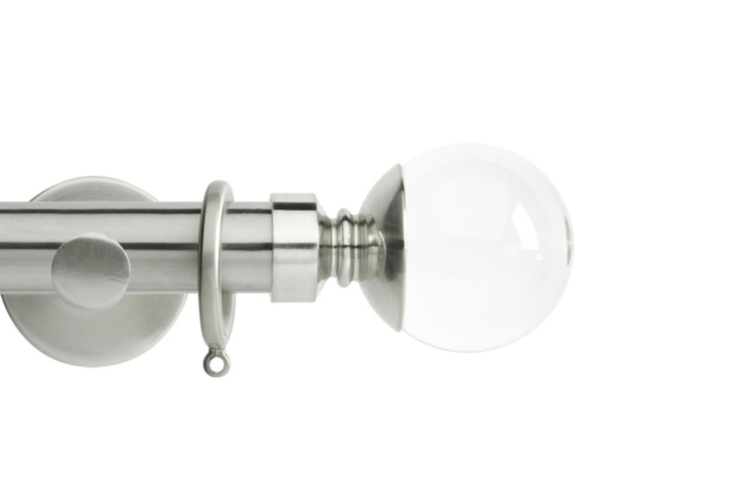 Hallis Neo Premium Clear Plain Ball 28mm Metal Curtain Pole (Cylinder Brackets) - Stainless Steel