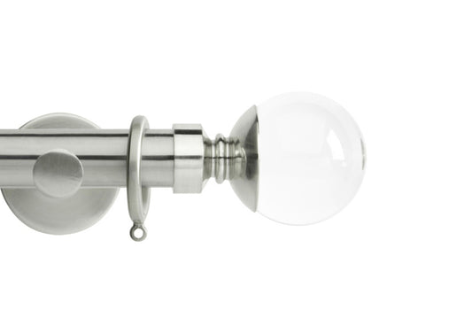 Hallis Neo Premium Clear Plain Ball 28mm Metal Curtain Pole (Cylinder Brackets) - Stainless Steel