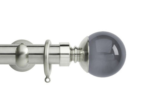 Hallis Neo Premium Smoke Plain Ball 28mm Metal Curtain Pole (Cup Brackets) - Stainless Steel