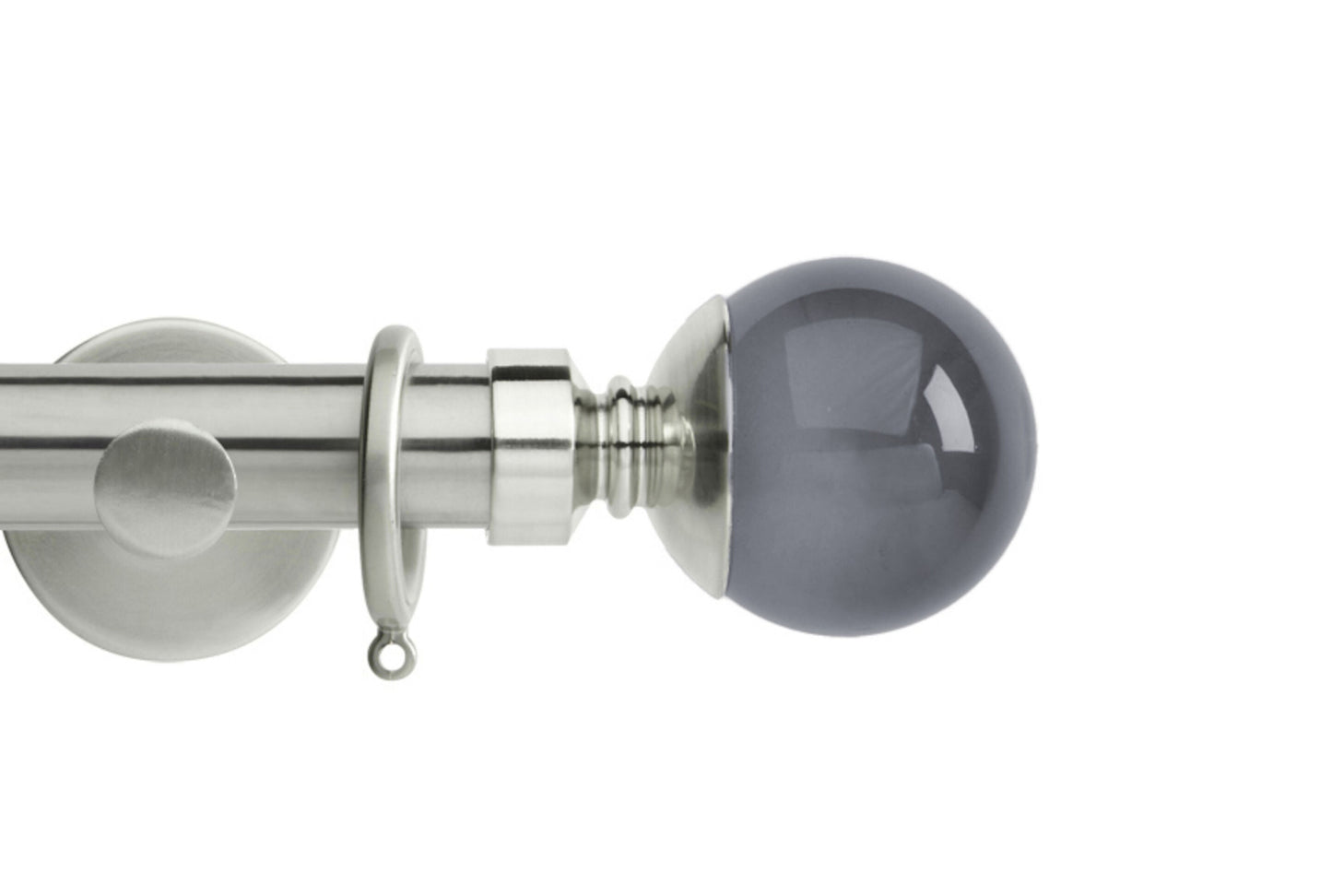Hallis Neo Premium Smoke Plain Ball 28mm Metal Curtain Pole (Cylinder Brackets) - Stainless Steel