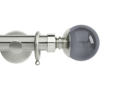 Hallis Neo Premium Smoke Plain Ball 28mm Metal Curtain Pole (Cylinder Brackets) - Stainless Steel