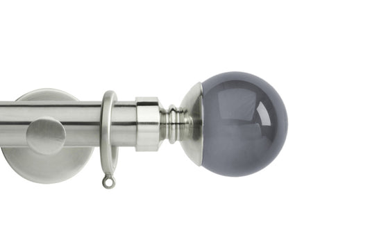 Hallis Neo Premium Smoke Plain Ball 28mm Metal Curtain Pole (Cylinder Brackets) - Stainless Steel