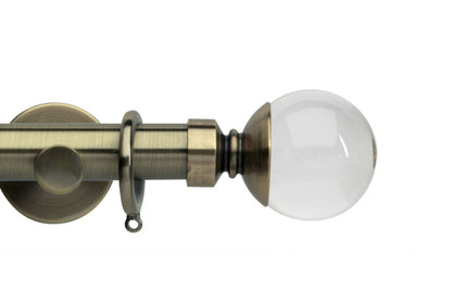 Hallis Neo Premium Clear Plain Ball 28mm Metal Curtain Pole (Cylinder Brackets) - Spun Brass