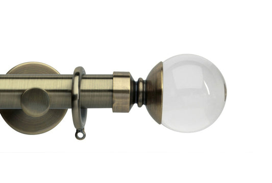Hallis Neo Premium Clear Plain Ball 28mm Metal Curtain Pole (Cylinder Brackets) - Spun Brass