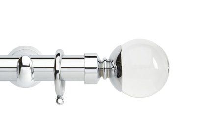 Hallis Neo Premium Clear Plain Ball 28mm Metal Curtain Pole (Cup Brackets) - Chrome