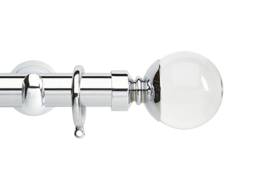 Hallis Neo Premium Clear Plain Ball 28mm Metal Curtain Pole (Cup Brackets) - Chrome