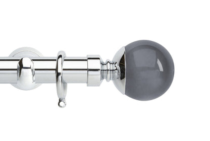 Hallis Neo Premium Smoke Plain Ball 28mm Metal Curtain Pole (Cup Brackets) - Chrome
