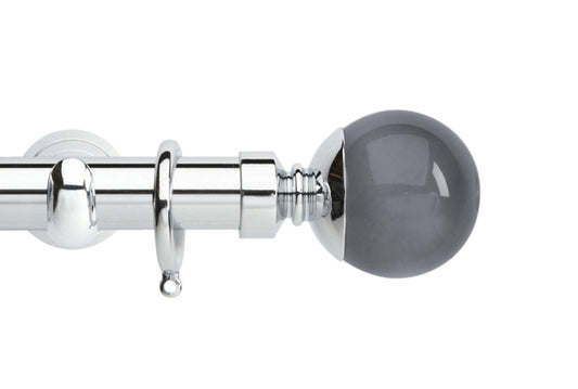 Hallis Neo Premium Smoke Plain Ball 28mm Metal Curtain Pole (Cup Brackets) - Chrome