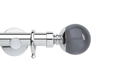 Hallis Neo Premium Smoke Plain Ball 28mm Metal Curtain Pole (Cylinder Brackets) - Chrome