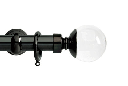 Hallis Neo Premium Clear Plain Ball 28mm Metal Curtain Pole (Cup Brackets) - Black Nickel
