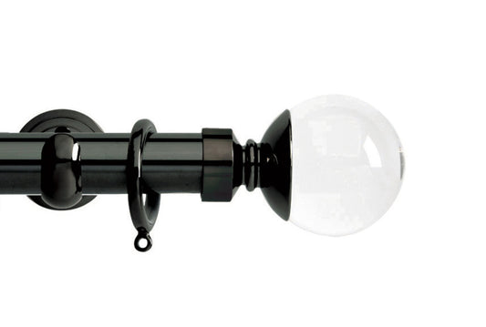 Hallis Neo Premium Clear Plain Ball 28mm Metal Curtain Pole (Cup Brackets) - Black Nickel