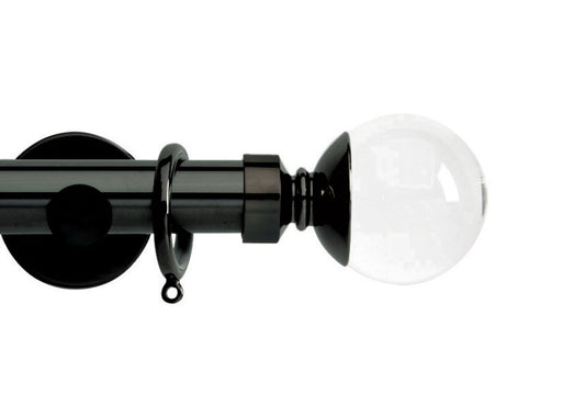 Hallis Neo Premium Clear Plain Ball 28mm Metal Curtain Pole (Cylinder Brackets) - Black Nickel