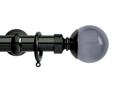 Hallis Neo Premium Smoke Plain Ball 28mm Metal Curtain Pole (Cup Brackets) - Black Nickel